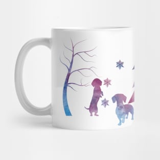 Dachshund Winter Forest Art With Snowflakes Mug